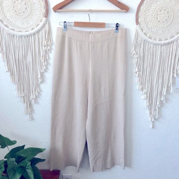 BCBG maxazria cream ribbed knit pull on wide leg pants XL oatmeal NEW